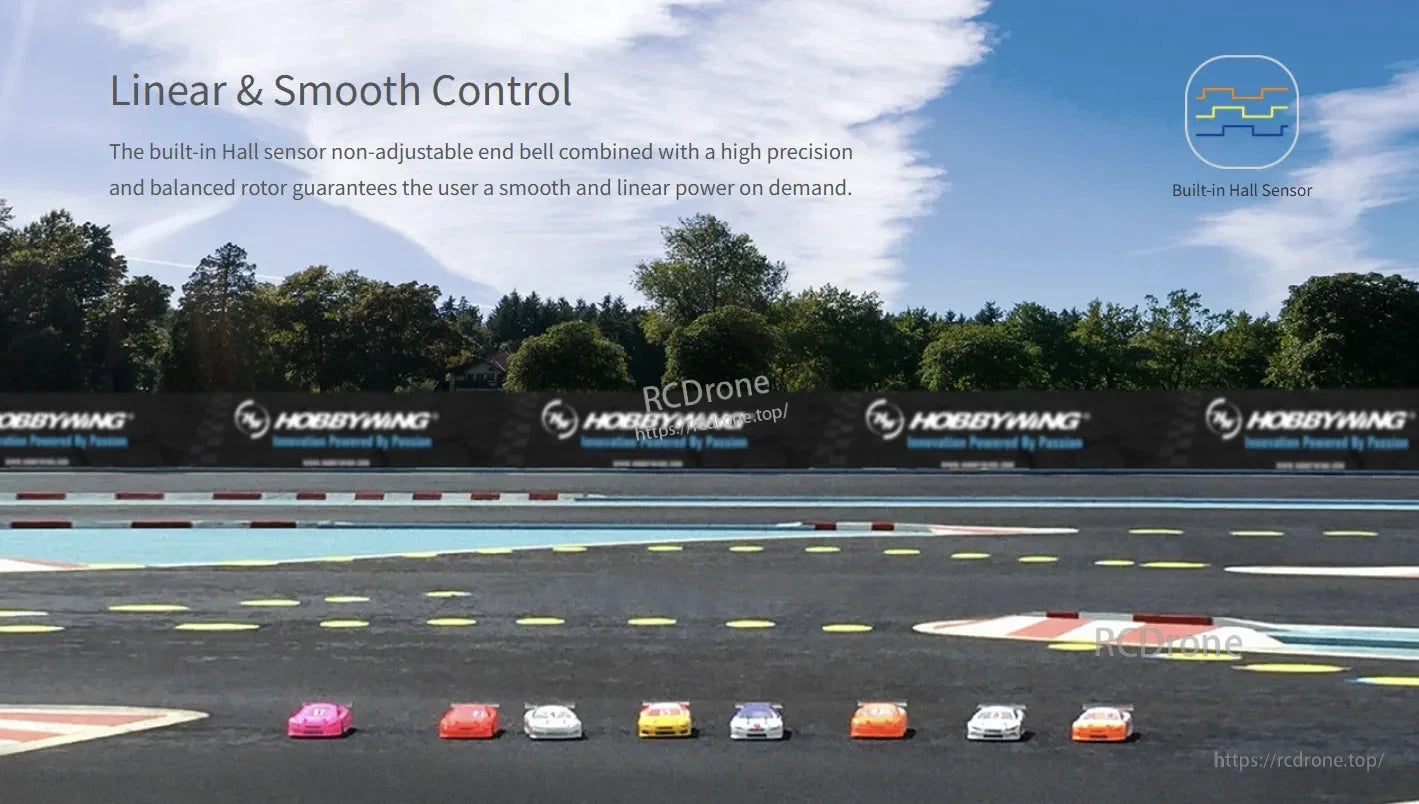 Hobbywing QUICRUN 3650 G2 sensored brushless motor banner highlighting linear, smooth control and built-in Hall sensor