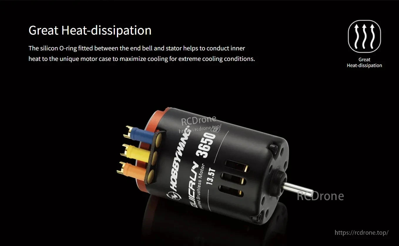 Hobbywing QUICRUN 3650 G2 sensored brushless RC motor (13.5T) with vented can and bullet connectors