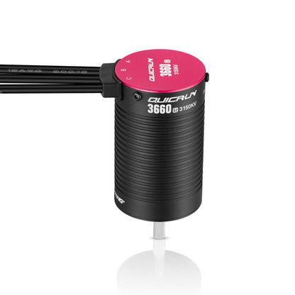 Hobbywing QUICRUN 3660 G2 3150KV sensorless brushless motor with red endbell and A/B/C phase wires
