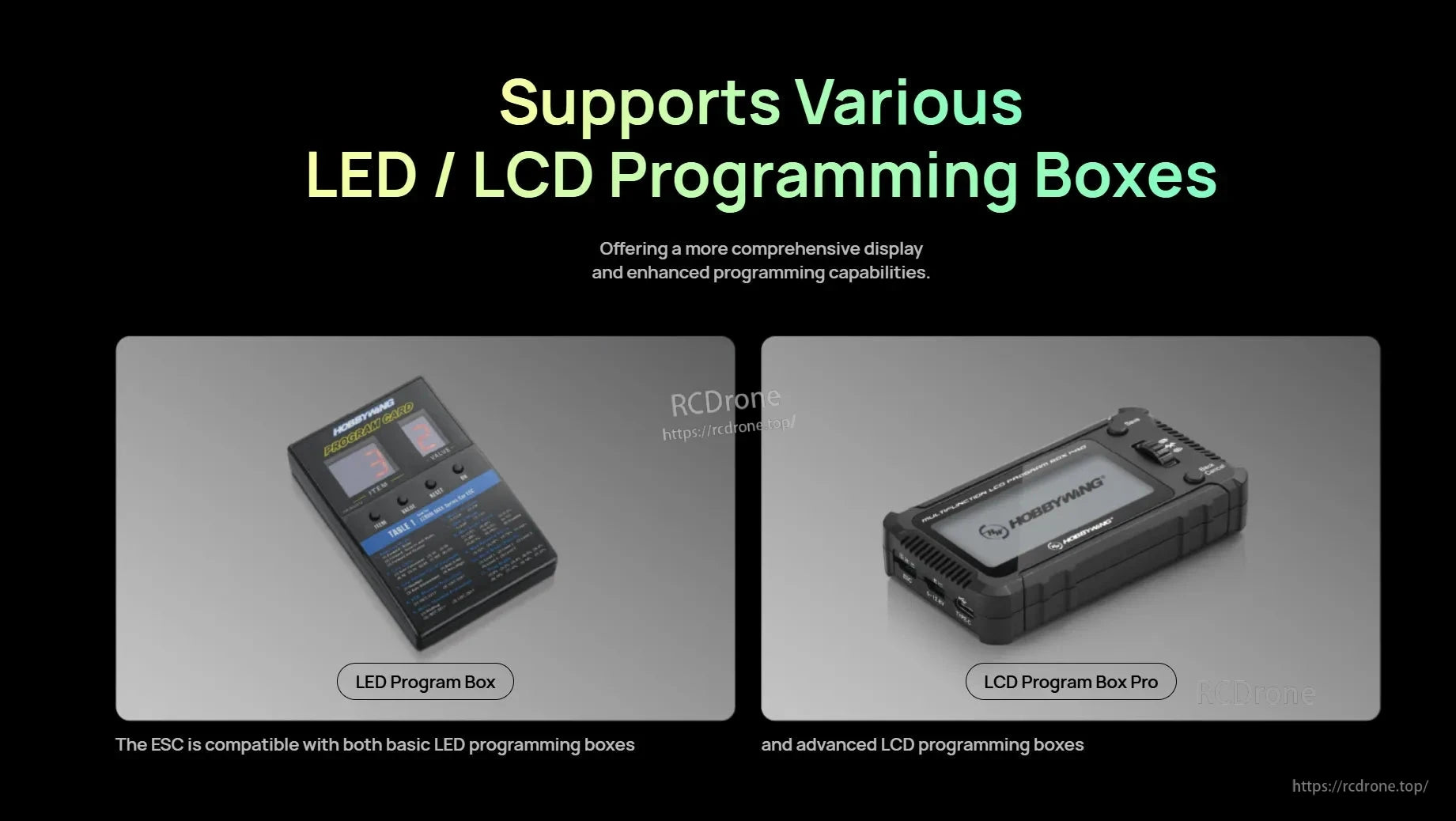Hobbywing LED Program Box and LCD Program Box Pro accessories compatible with QUICRUN ESC programming