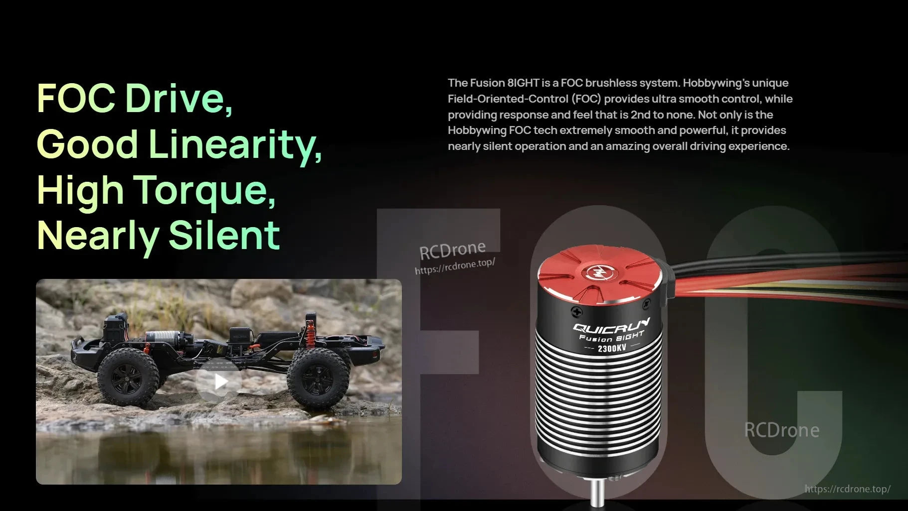 Hobbywing QUICRUN Fusion 8IGHT 2300KV brushless motor with integrated wiring and FOC drive branding