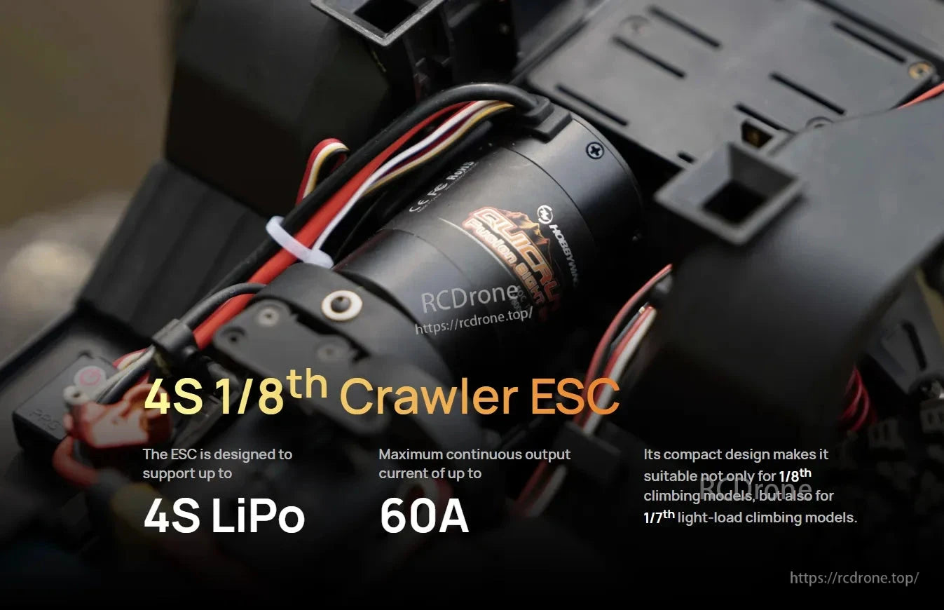 Hobbywing QUICRUN Fusion 8IGHT SE integrated motor and 60A ESC for 1/8 crawler, supports up to 4S LiPo