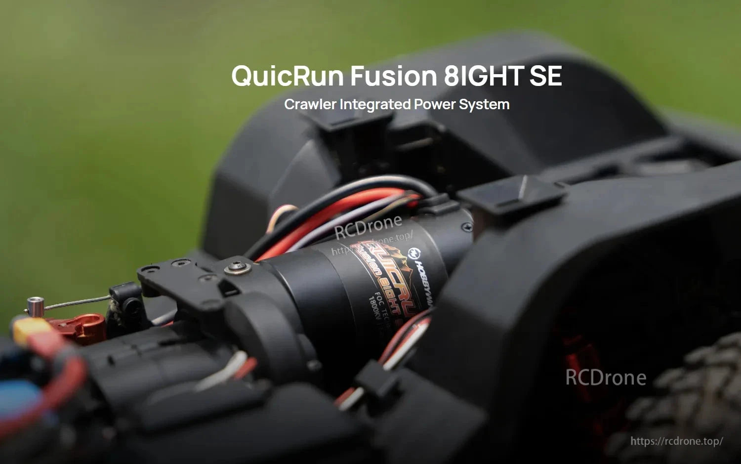 Hobbywing QuicRun Fusion 8IGHT SE integrated motor/ESC installed in an RC crawler chassis with wiring