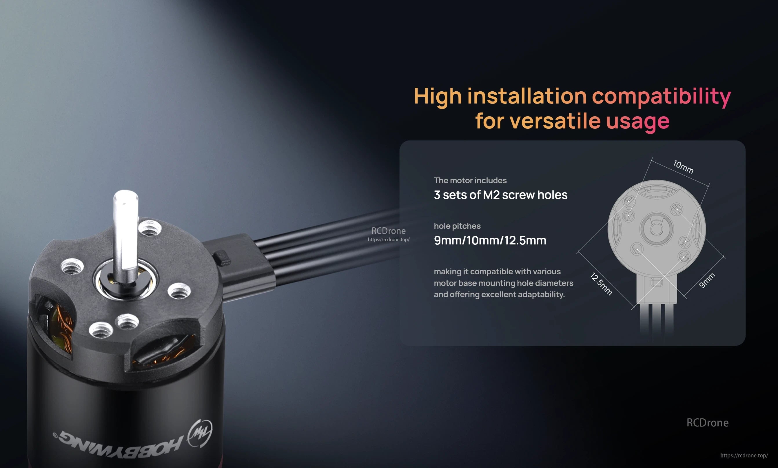 Hobbywing QUICRUN Outer 1621SL 3500KV motor endbell with 3 M2 mounting hole patterns (9, 10, 12.5mm)