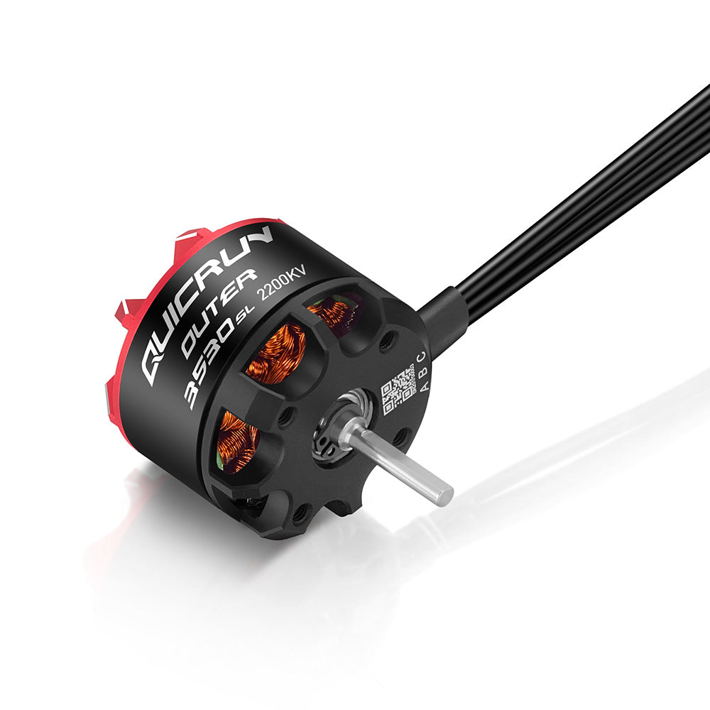 Hobbywing QUICRUN Outer 3530SL 2200KV brushless motor with red endbell, exposed windings, and output shaft