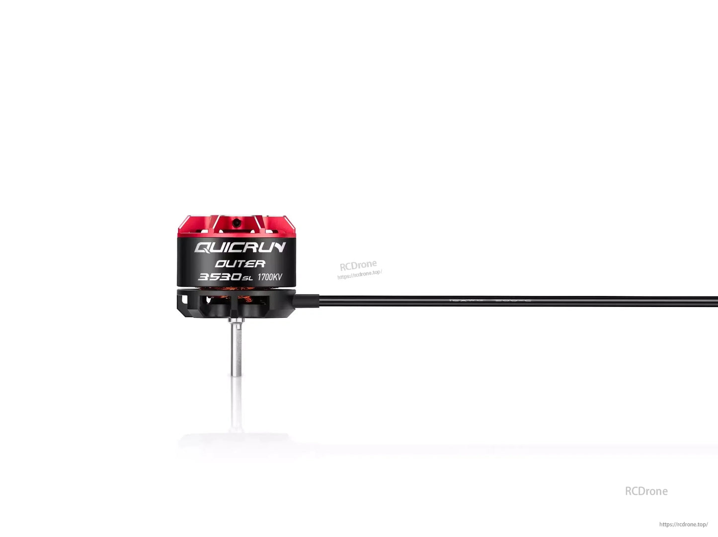 Hobbywing QUICRUN Outer 3530SL 1700KV brushless motor with red-and-black can, shaft, and long leads