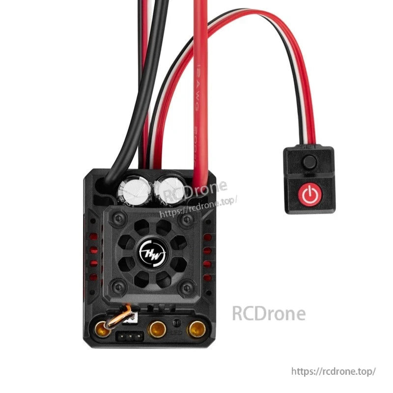 Hobbywing QUICRUN WP 10BL120 G2 ESC, Hobbywing QUICRUN 10BL120 G2 brushless ESC with cooling fan, battery leads, and external power switch