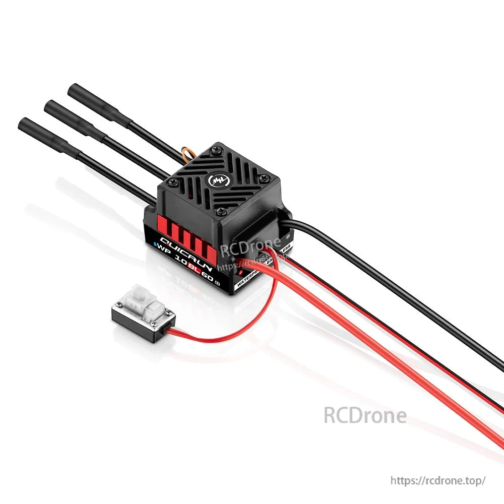 Hobbywing QUICRUN WP 10BL60 brushless ESC with cooling case, on/off switch, motor bullet leads and power wires