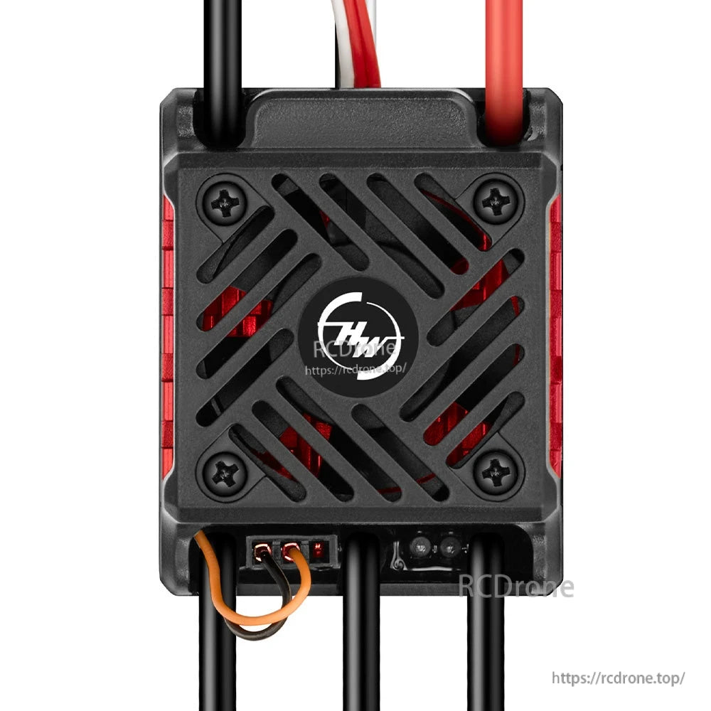 Hobbywing QUICRUN WP 10BL60 G2 brushless ESC with cooling fan cover, power wires and receiver lead
