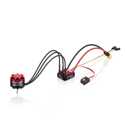 Hobbywing QUICRUN WP 10BL80 crawler ESC combo with brushless motor, wiring harness, and on/off switch
