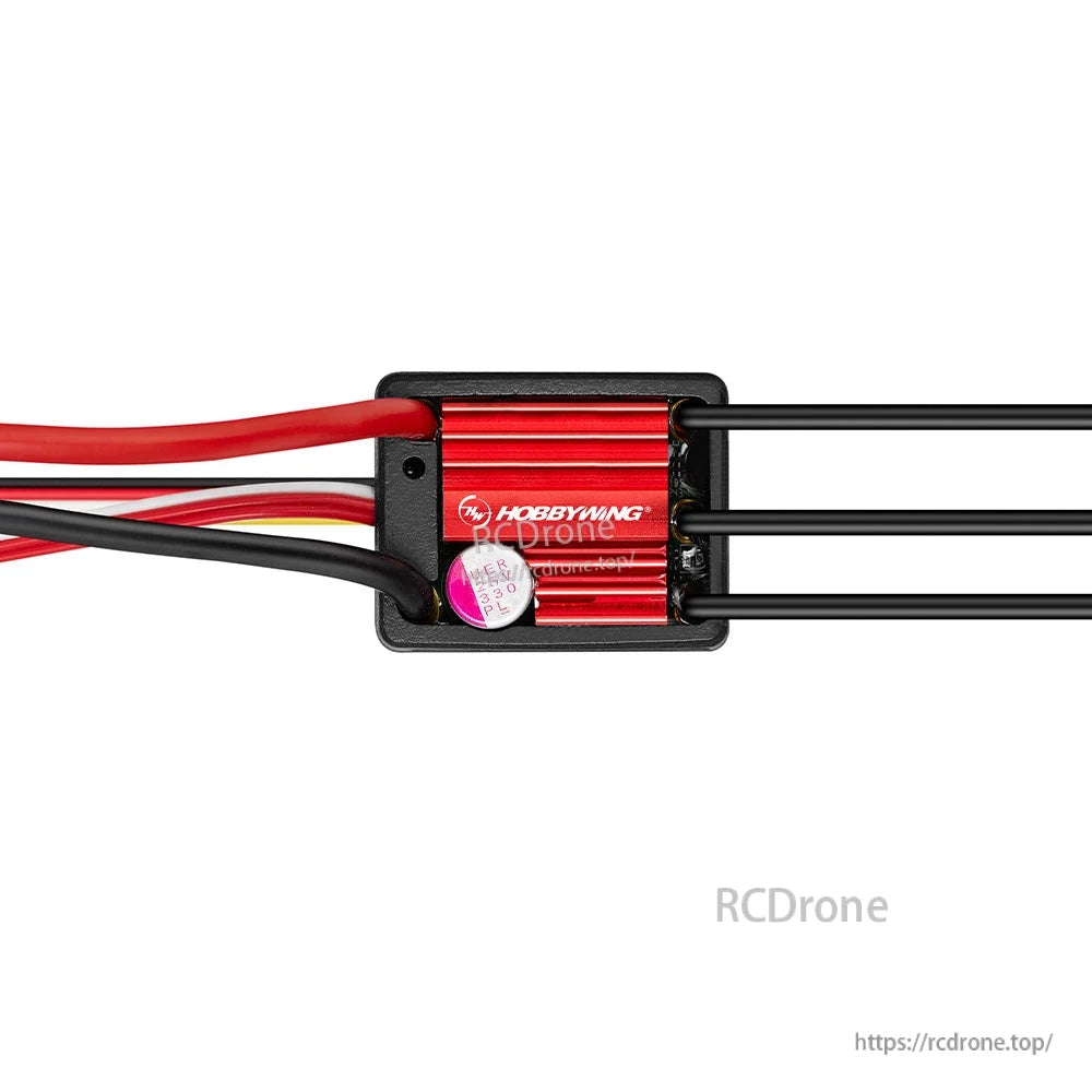 Hobbywing QUICRUN WP 16BL30 G2 ESC, Hobbywing QUICRUN WP 16BL30 G2 brushless ESC with red heatsink and attached power and motor wires