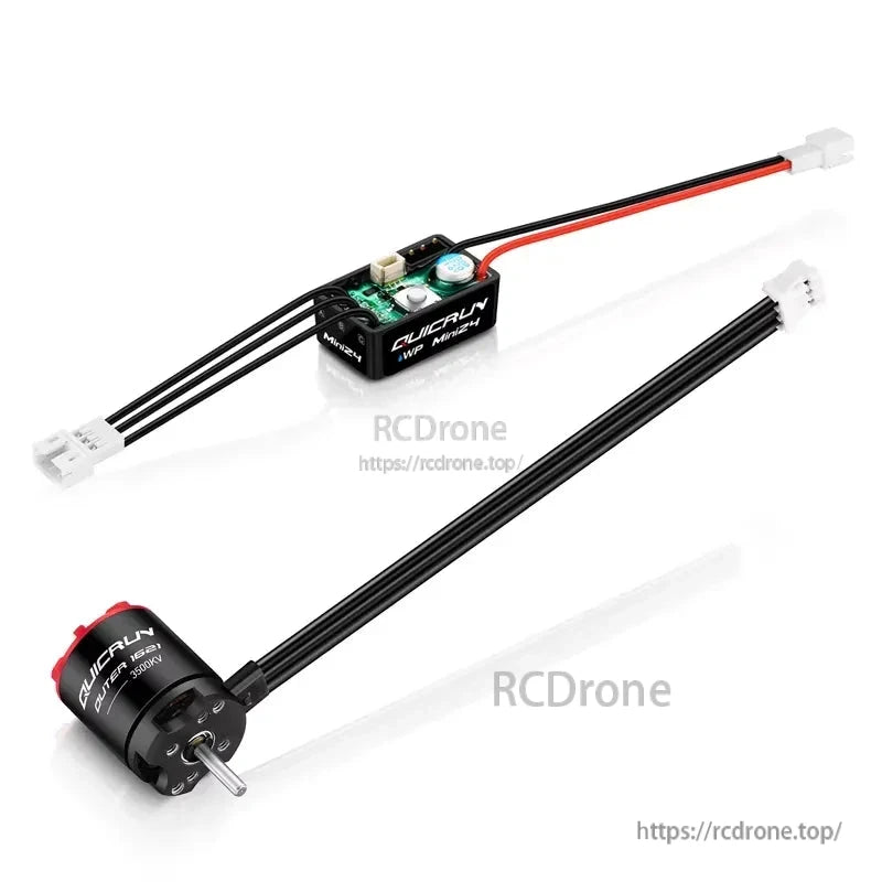 Hobbywing QUICRUN WP Mini24 ESC with compact black module and attached wiring harness with white plug connectors
