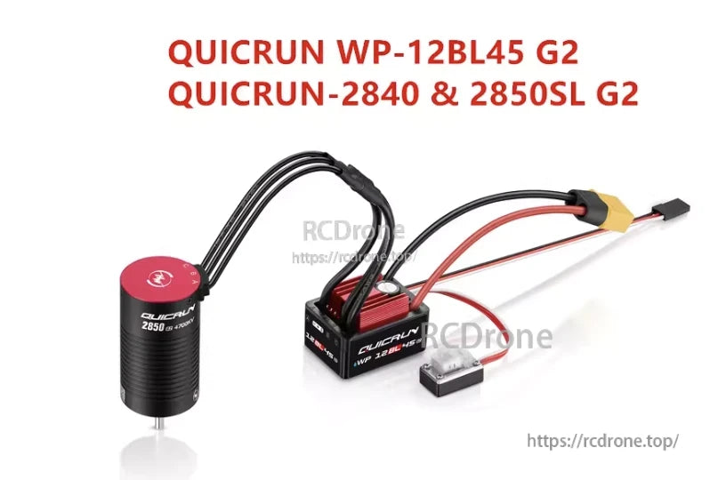 Hobbywing QuicRun brushless motor with WP-12BL45 G2 ESC, wired leads and XT60 battery connector