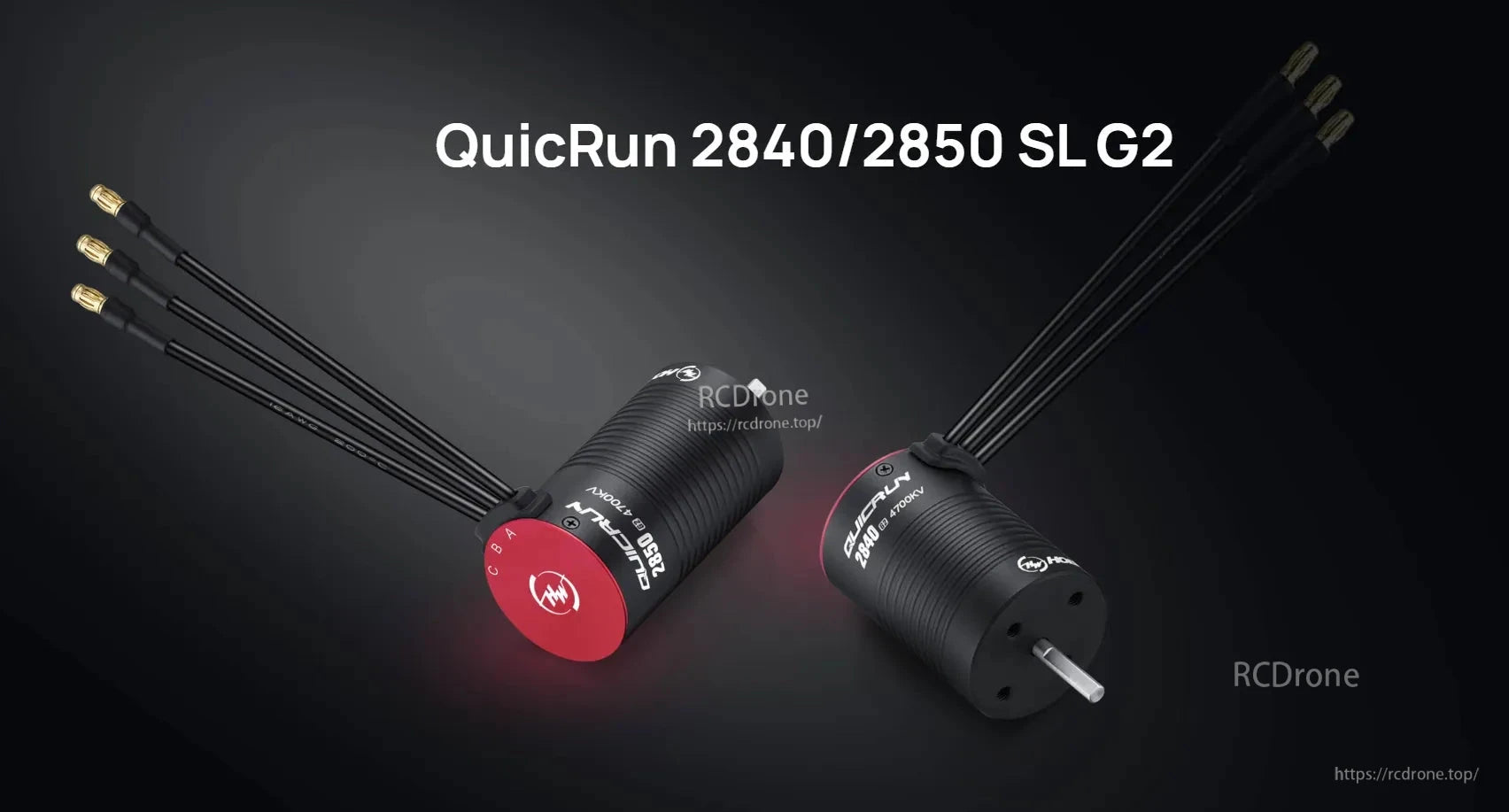 Hobbywing QuicRun 2840 SL G2 4700KV sensorless brushless motor with black can, red end cap, and 3 wires