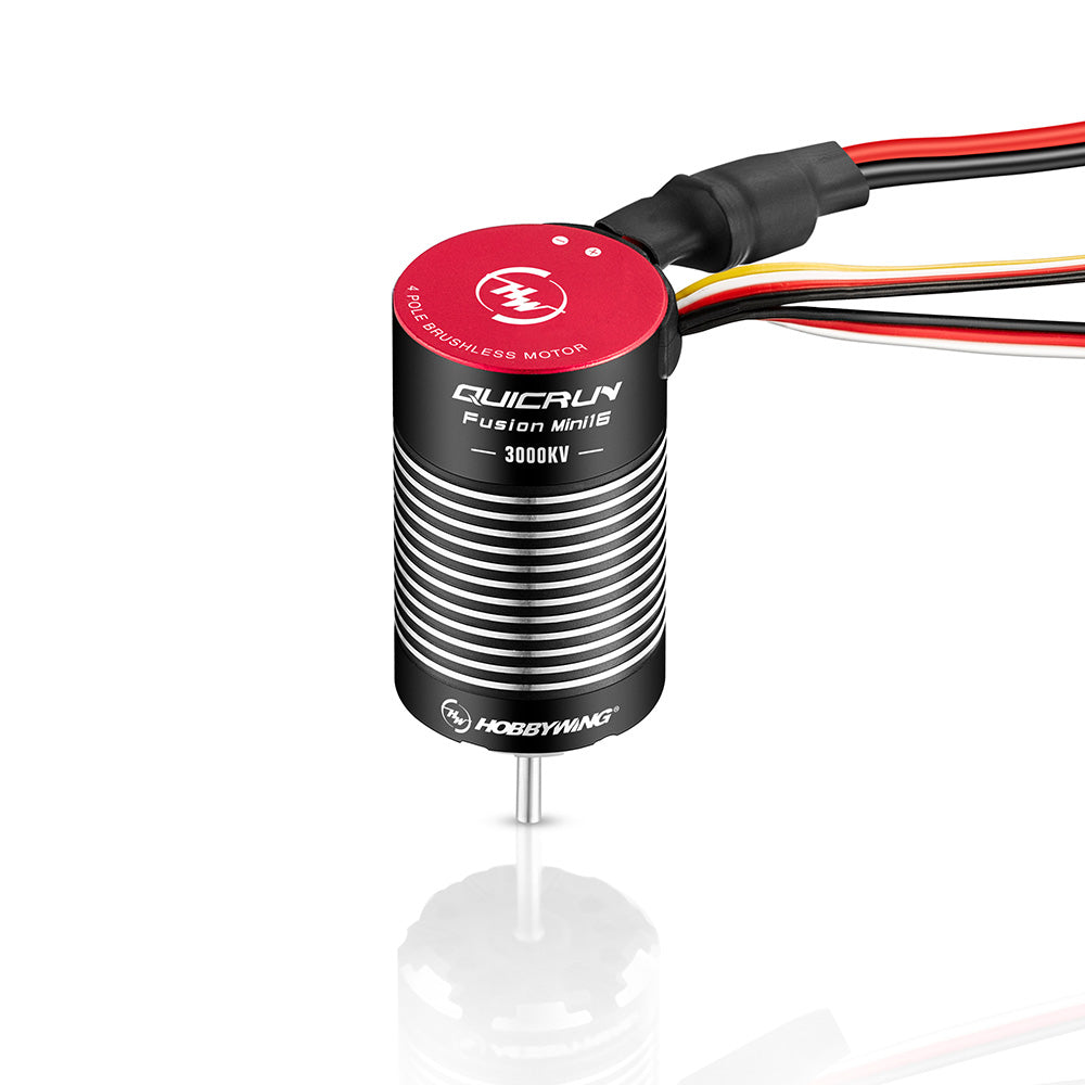 Hobbywing QuicRun Fusion Mini16 3000KV brushless motor with integrated ESC wiring harness for mini crawlers