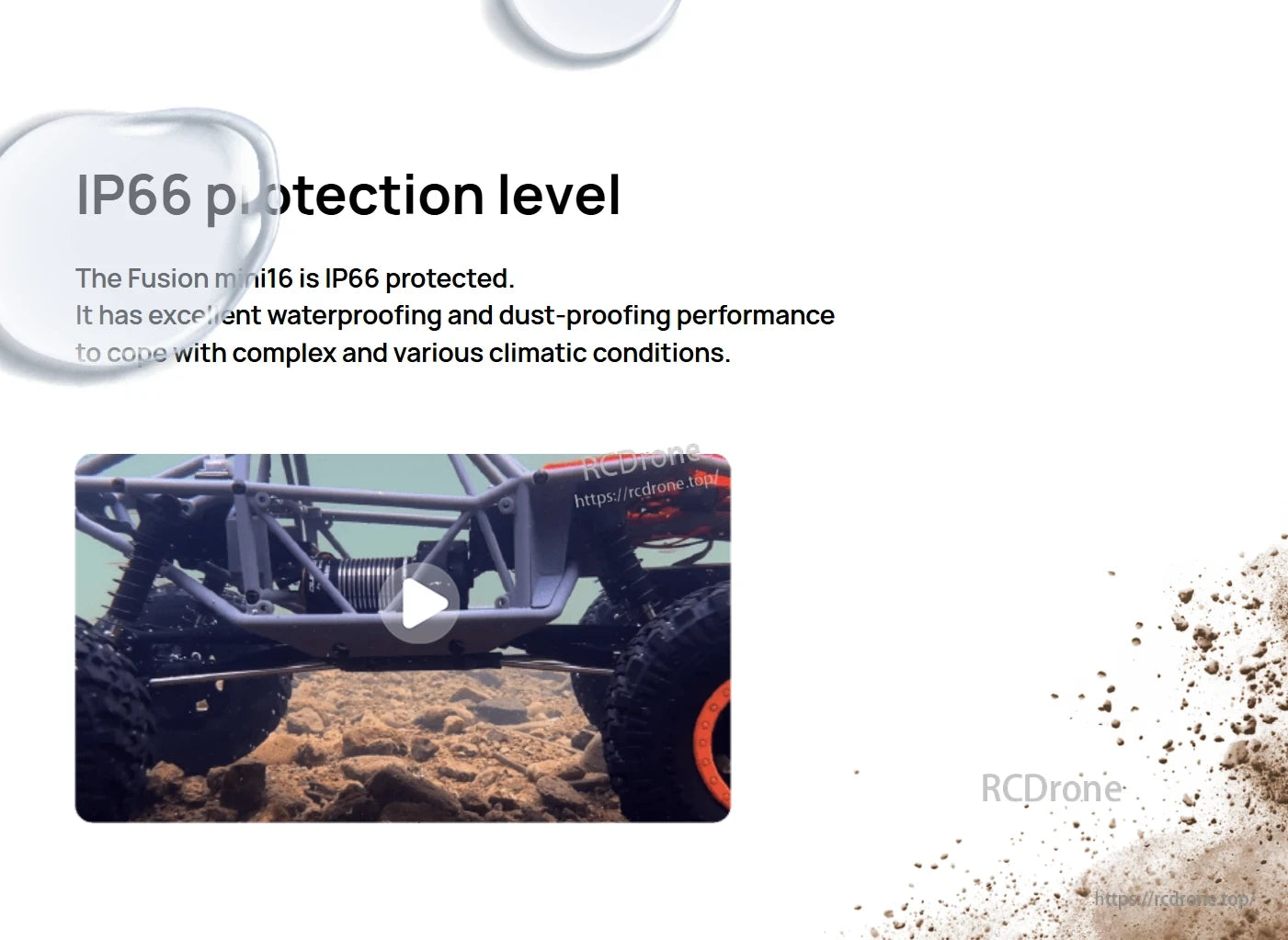 Hobbywing QuicRun Fusion Mini16 FOC system IP66 protection level for waterproof and dust-proof use