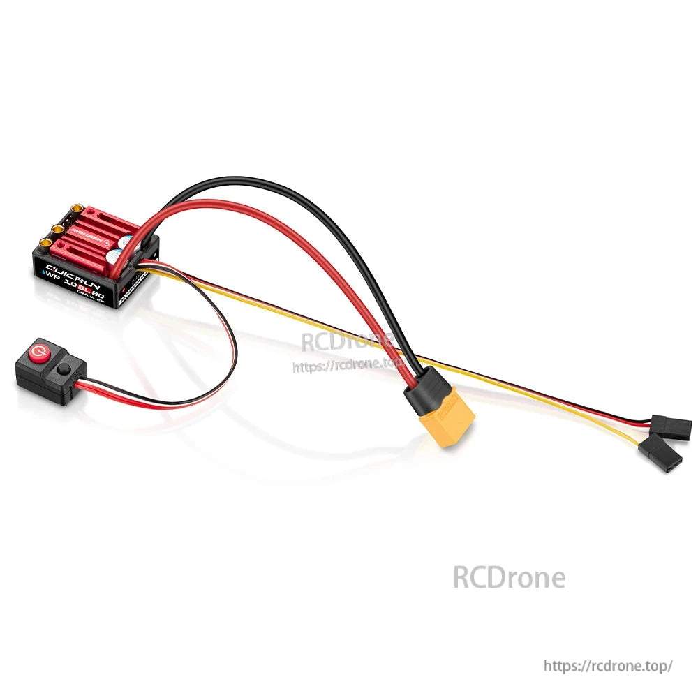 Hobbywing QuicRun WP 10BL80 crawler ESC with on/off switch, XT60-style battery plug, and receiver lead