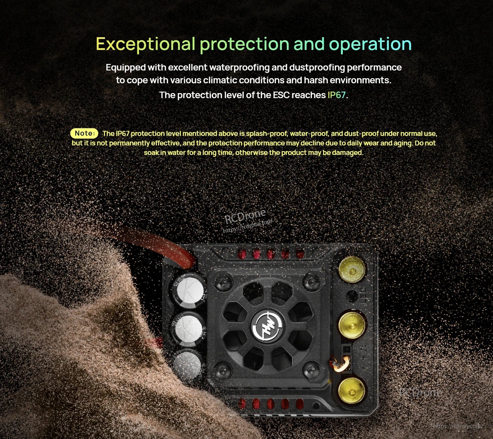 Hobbywing QuicRun WP 8BL150 G2 ESC with cooling fan, capacitor bank, and IP67 waterproof/dustproof rating