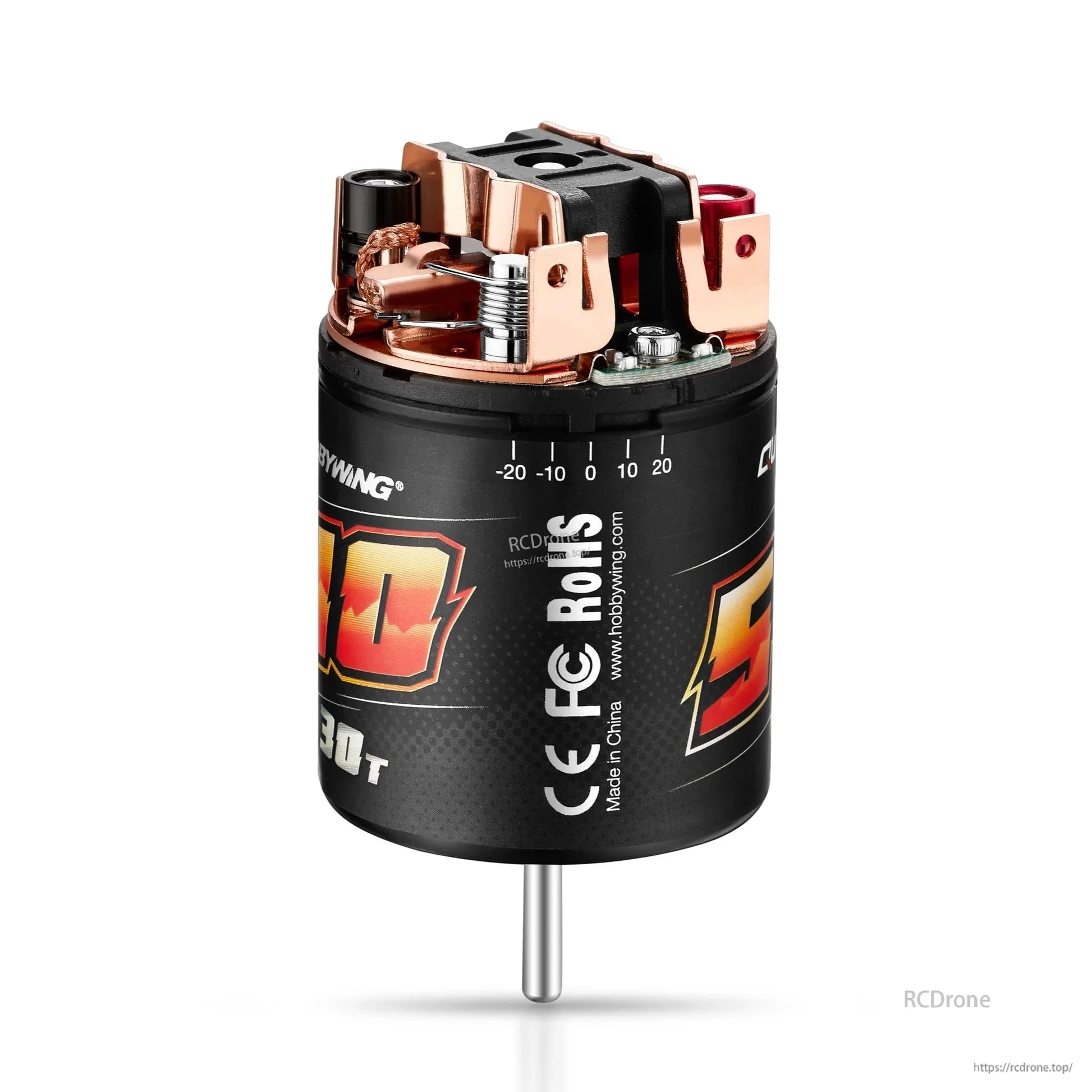 Hobbywing Quicrun 540 Brushed Motor, Hobbywing Quicrun 540 brushed RC motor with exposed endbell, timing marks, and 540-size can