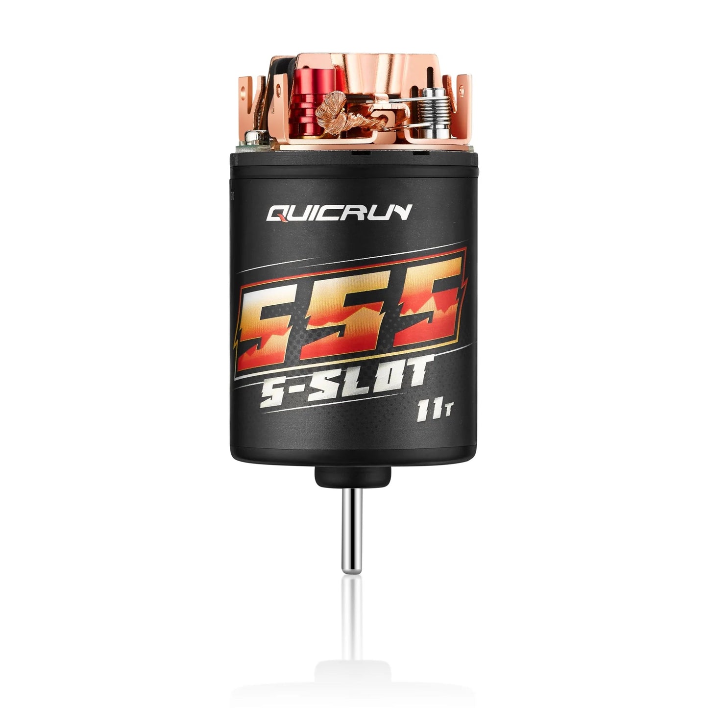 Hobbywing Quicrun 540 brushed motor with 5-slot can, 11T marking, and exposed brush endbell