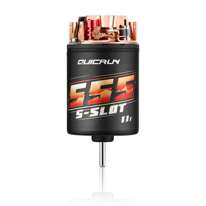Hobbywing Quicrun 540 brushed motor with 5-slot can, 11T marking, and exposed brush endbell