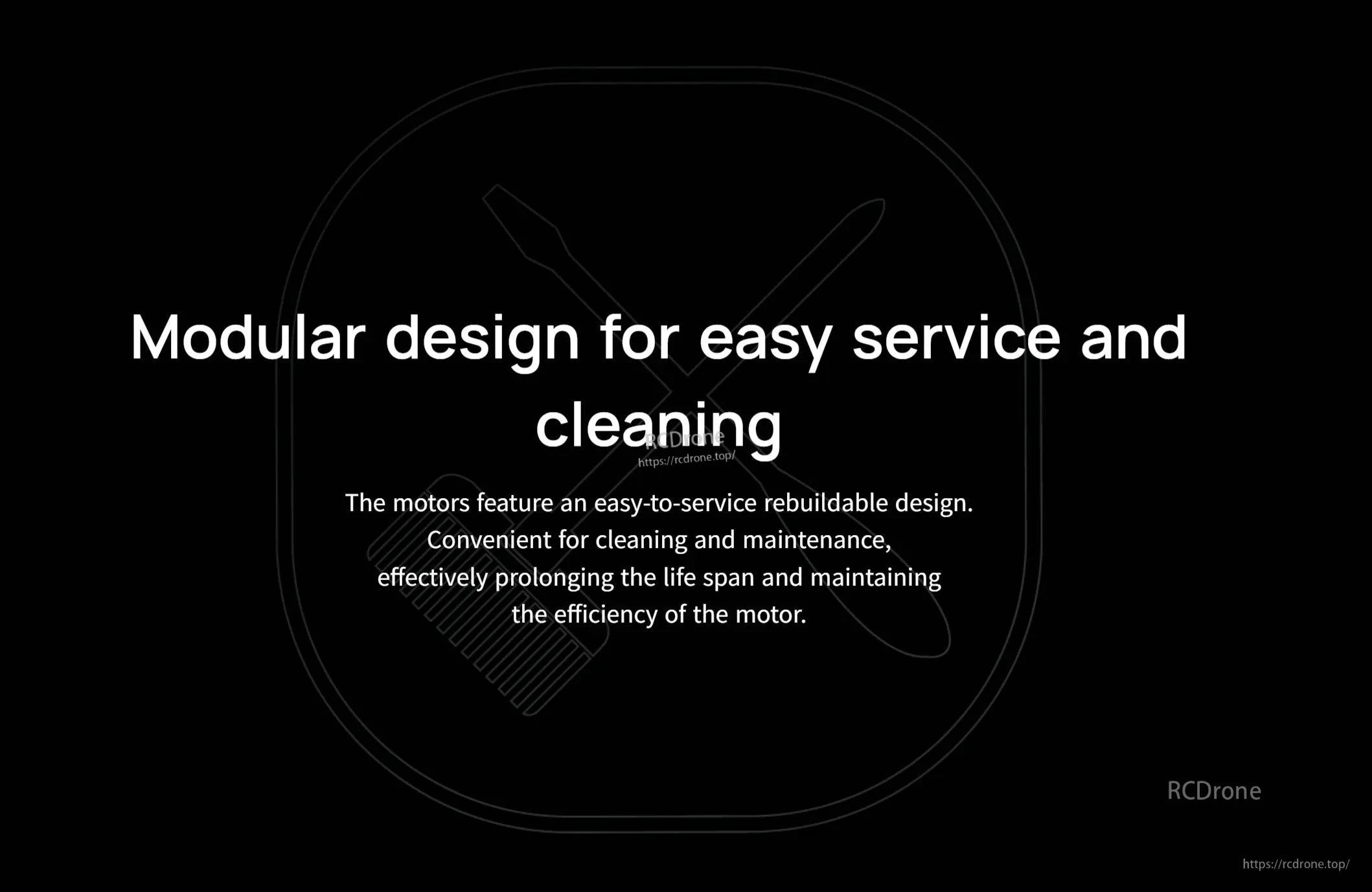 Hobbywing Quicrun 540 brushed motor feature graphic stating modular design for easy service and cleaning