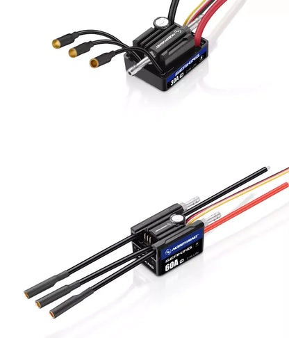 Hobbywing Seaking 60A V4 marine ESC with heatsink case, pre-wired leads and bullet motor connectors