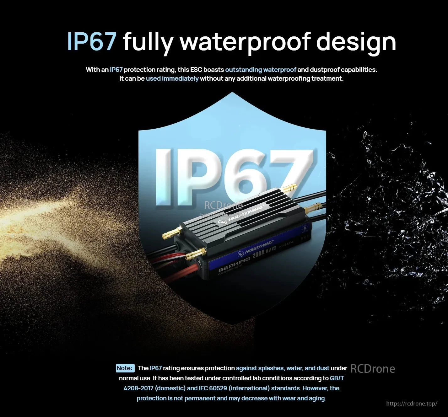 Hobbywing SeaKing 200A HV V4 RC boat ESC with IP67 waterproof design and finned aluminum case