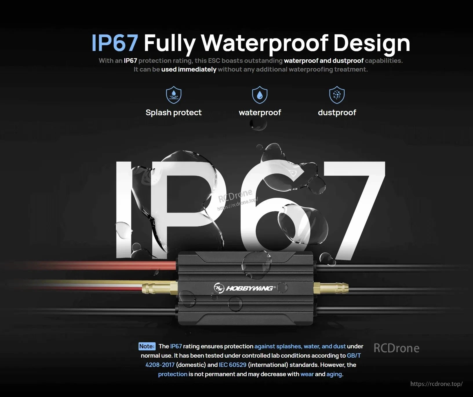 Hobbywing SeaKing 90A V4 RC boat ESC with IP67 fully waterproof and dustproof design and wired leads