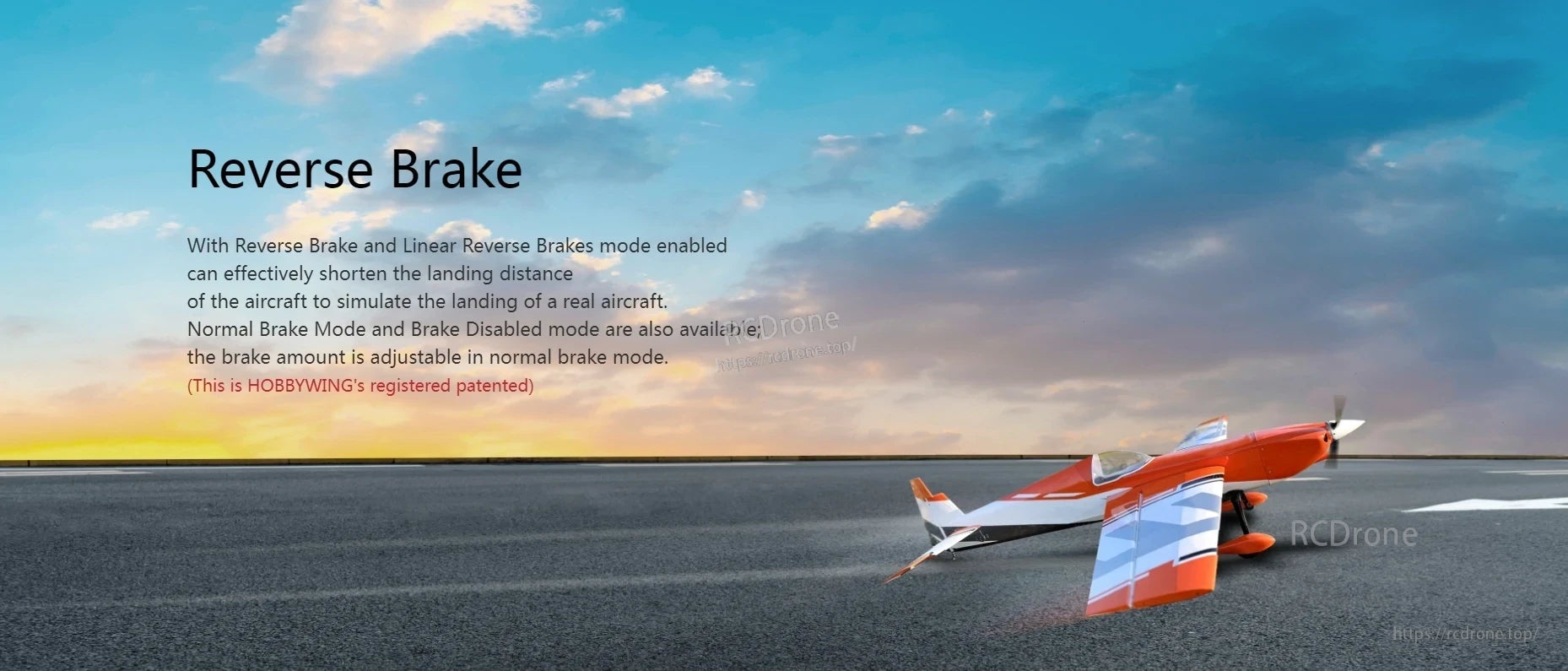 Hobbywing Skywalker 120A V2 UBEC Single ESC, Hobbywing Skywalker ESC reverse brake feature graphic describing reverse brake, linear reverse brake, and normal brake modes
