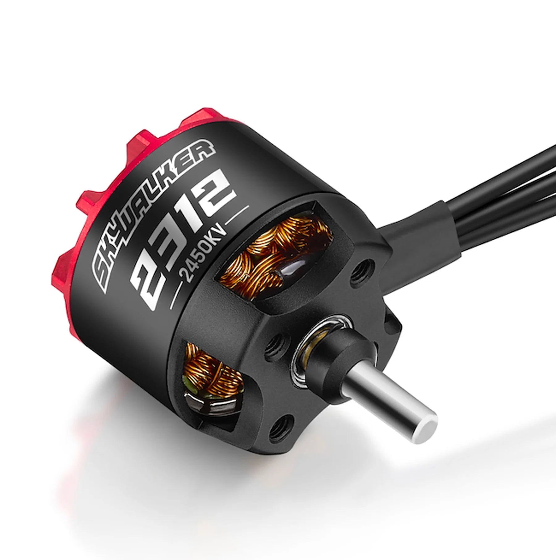 Hobbywing Skywalker 2312 SL Motor, Hobbywing Skywalker 2312 brushless outrunner motor with 2450KV label, red end cap, and three motor wires