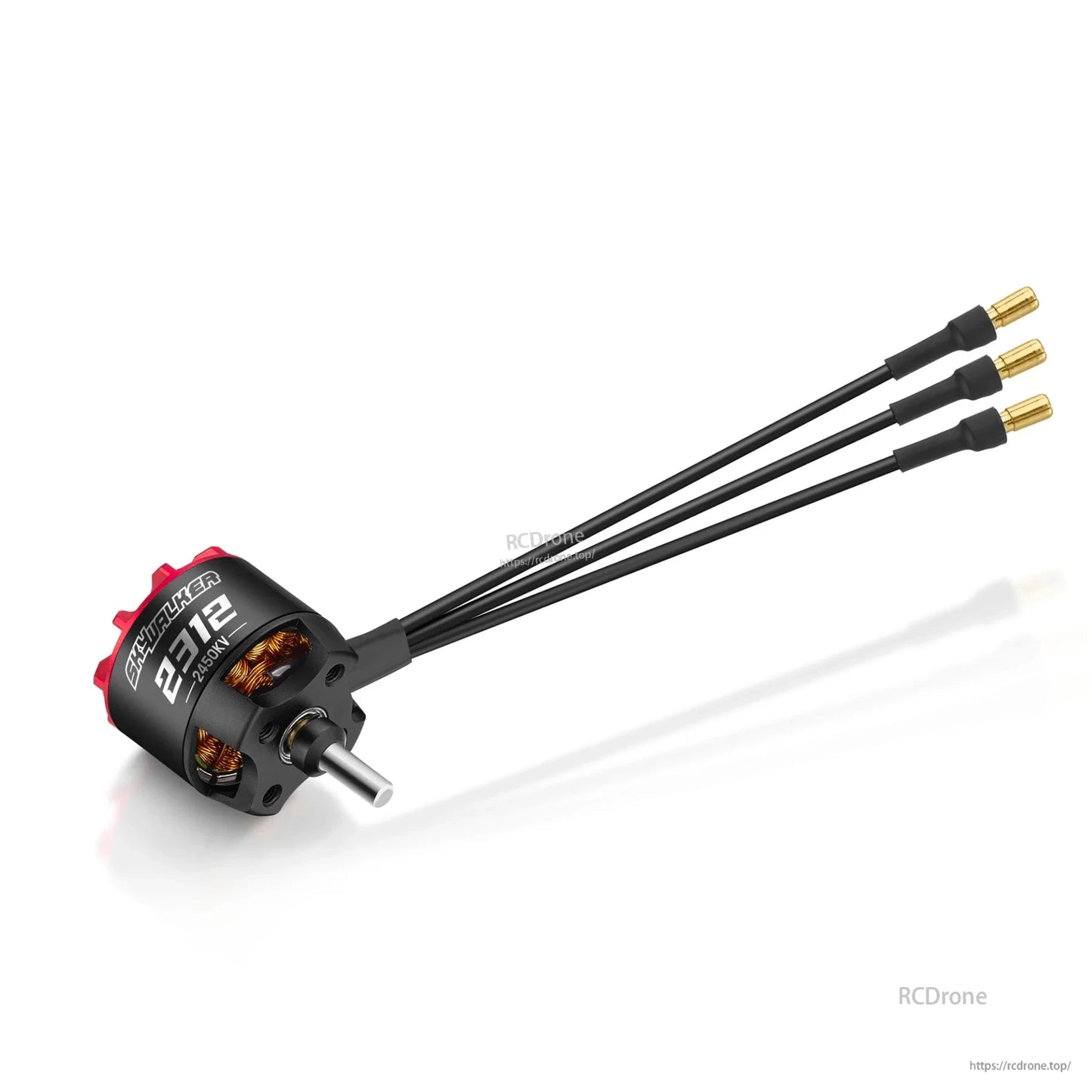 Hobbywing Skywalker 2312 SL Motor, Skywalker 2312 brushless outrunner motor with 3-wire lead and gold bullet connectors, labeled 2450KV