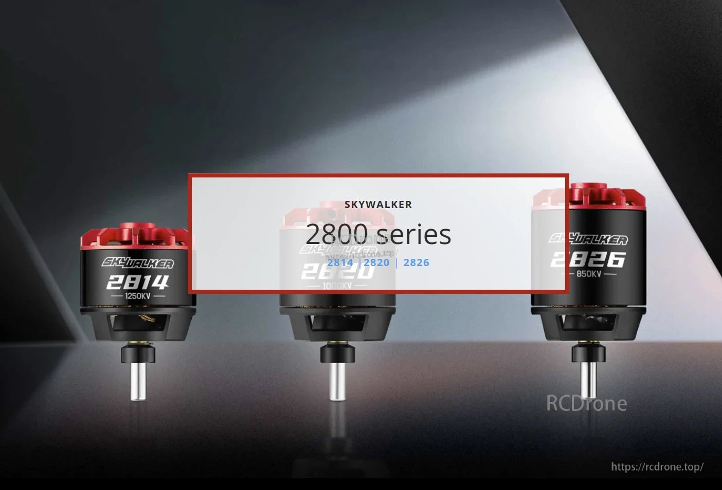 Hobbywing Skywalker 2800 series brushless motors (2814, 2820, 2826) with KV ratings on the cans