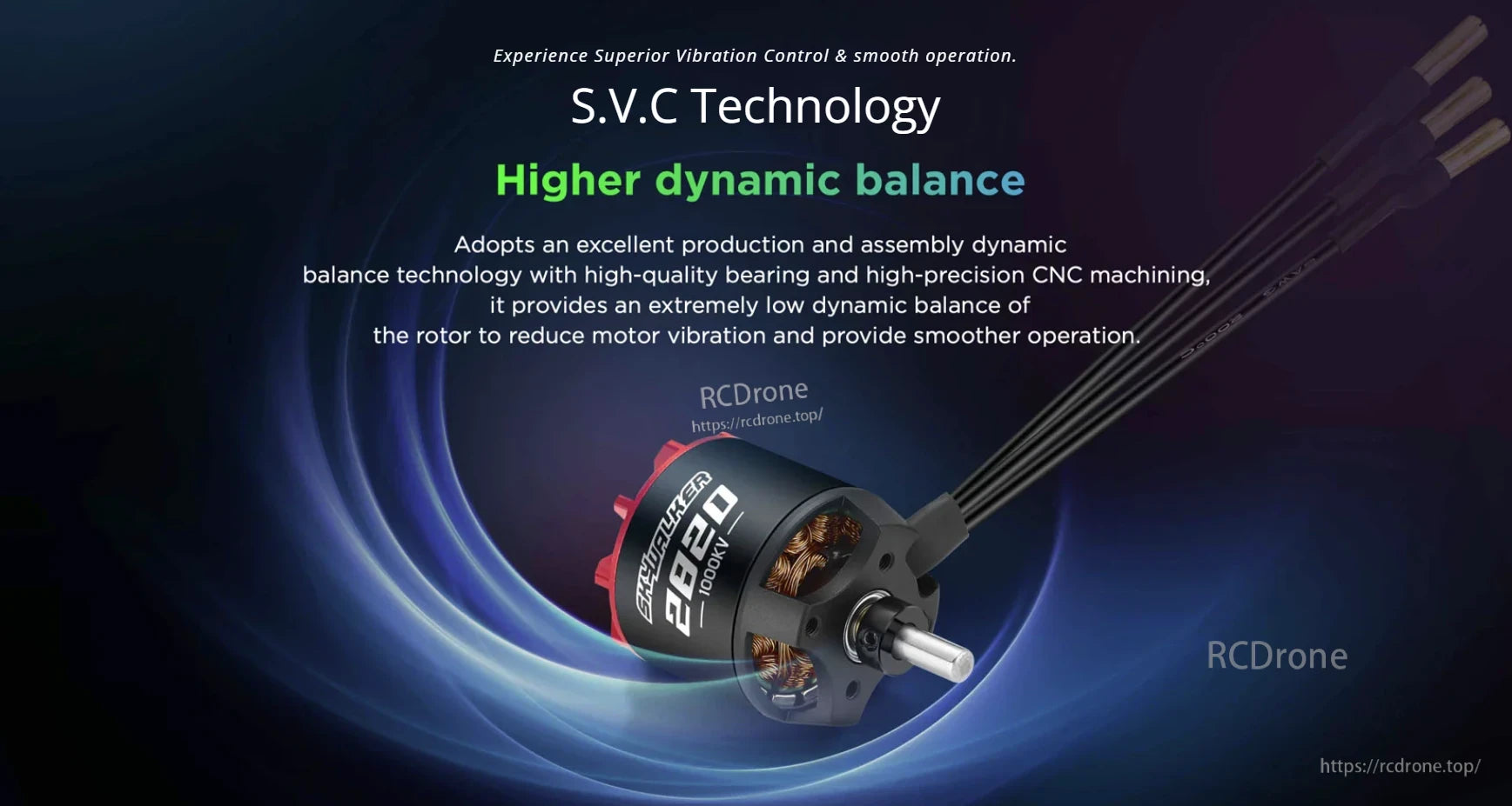 Hobbywing Skywalker 2820 SL Motor, Hobbywing Skywalker 2820 outrunner motor labeled 1000KV with long leads and three bullet connectors