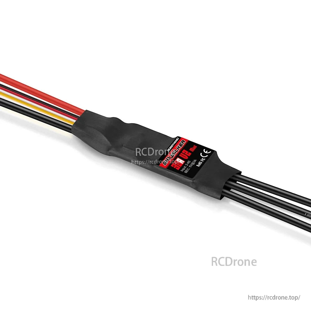 Hobbywing Skywalker 30A V2 ESC, Hobbywing Skywalker 30A V2 brushless ESC with heatshrink case, pre-wired battery leads and three motor wires