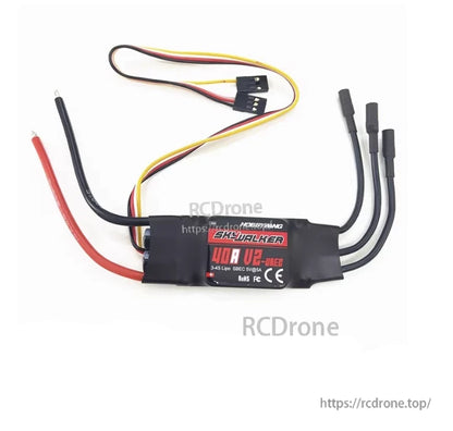 Hobbywing Skywalker 40A V2 RC Aircraft ESC, Hobbywing Skywalker 40A V2 UBEC RC aircraft ESC with battery leads, servo plug, and three motor connectors