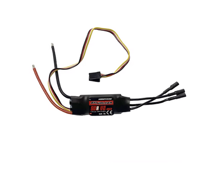 Hobbywing Skywalker 50A V2 SBEC RC Airplane ESC, Hobbywing Skywalker 50A V2 airplane ESC with SBEC, servo lead, battery wires, and three motor bullet connectors