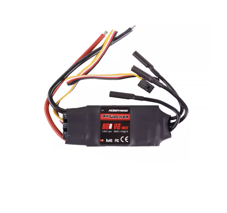 Hobbywing Skywalker 80A V2 single ESC with heatshrink case, 3–6S LiPo label, and prewired leads and plugs