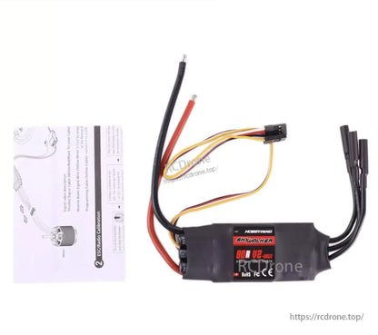 Hobbywing Skywalker 80A V2 Single ESC, Hobbywing Skywalker 80A V2 ESC with 3–6S LiPo label, battery leads, motor wires, receiver plug, and manual