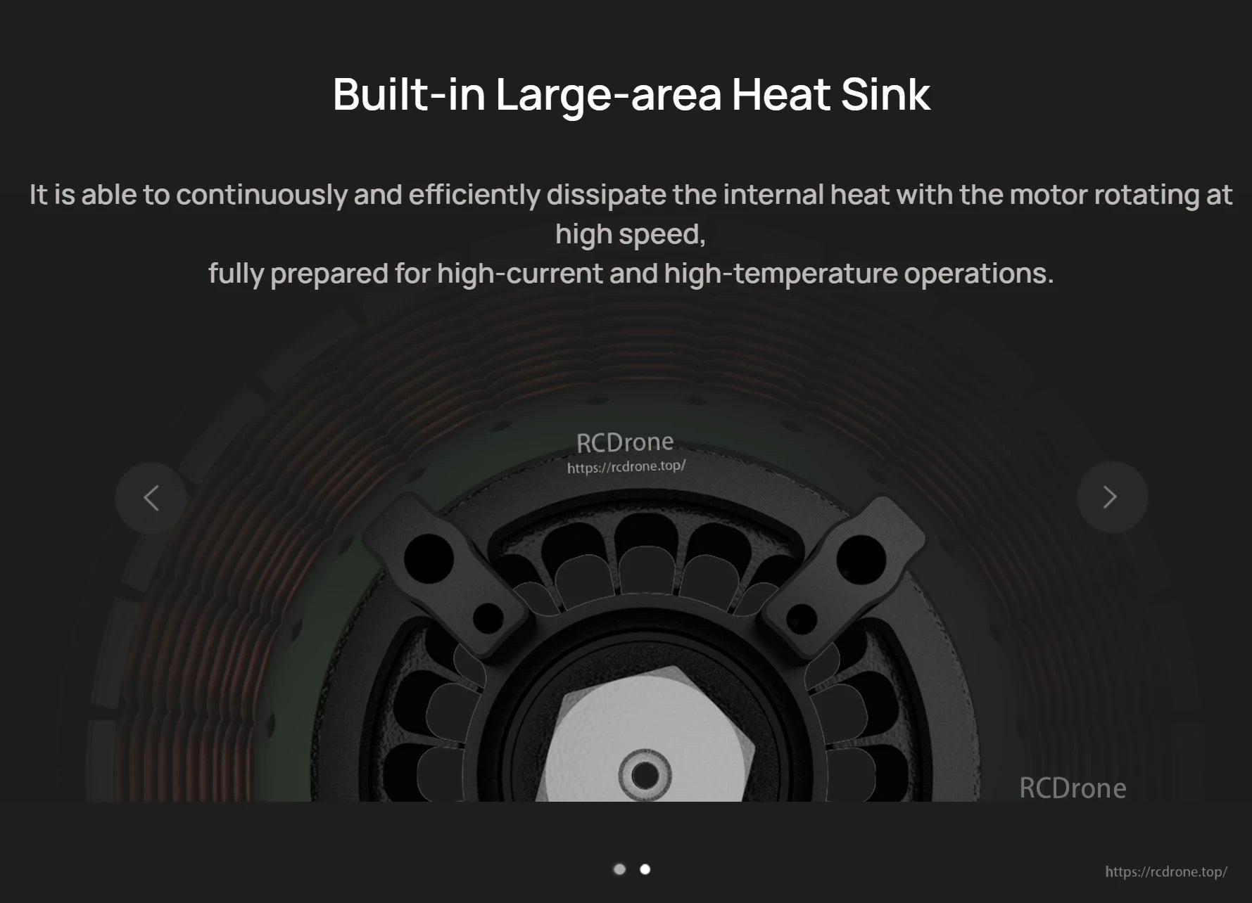 Hobbywing V8017 160KV IPC motor cutaway showing built-in large-area heat sink for heat dissipation