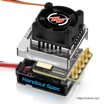 Hobbywing XERUN XR10 Justock G3 brushless ESC with cooling fan and gold motor bullet connectors
