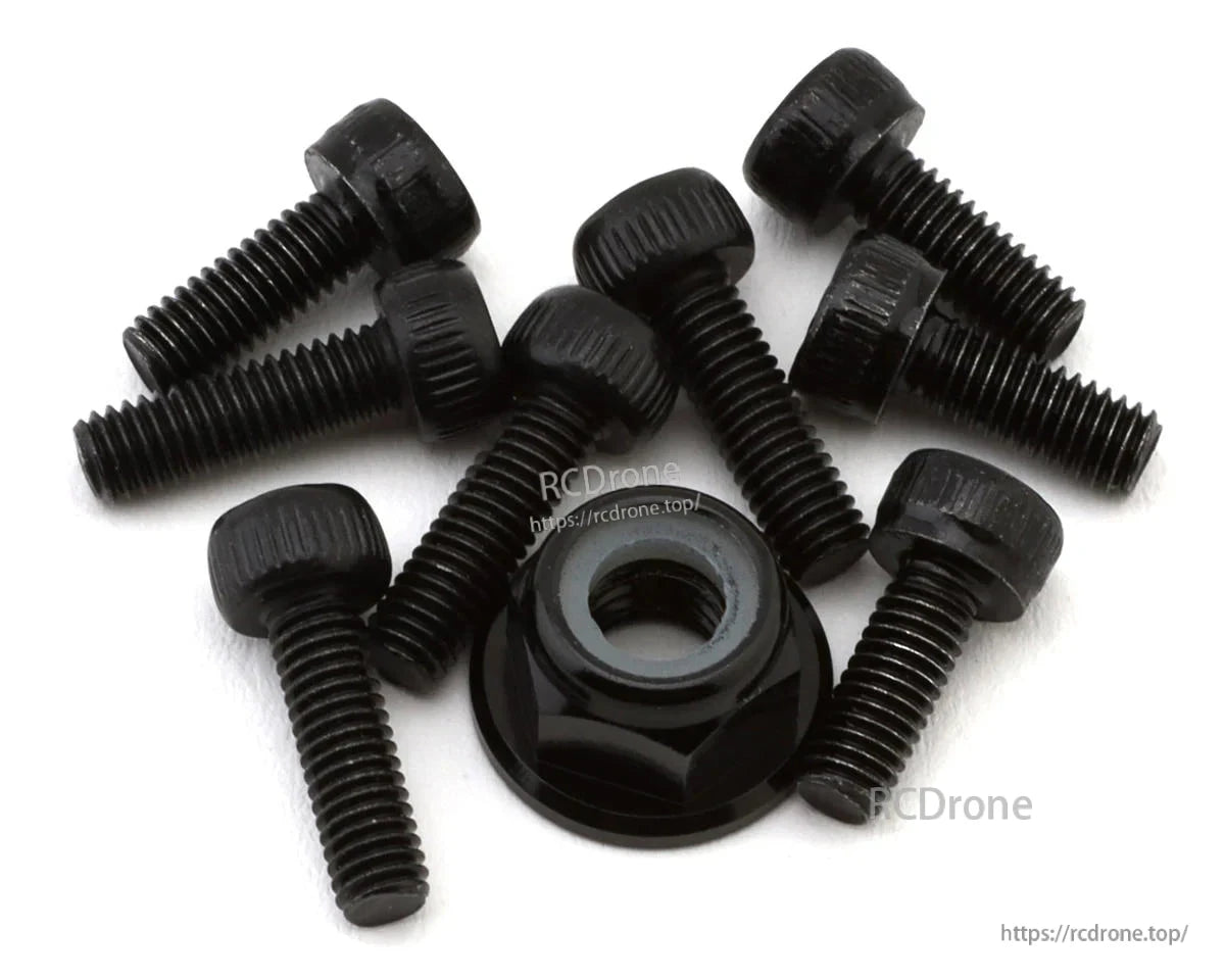 Black socket-head motor mounting screws and a flanged nylon-insert locknut for Hobbywing XRotor 3115 brushless FPV motor