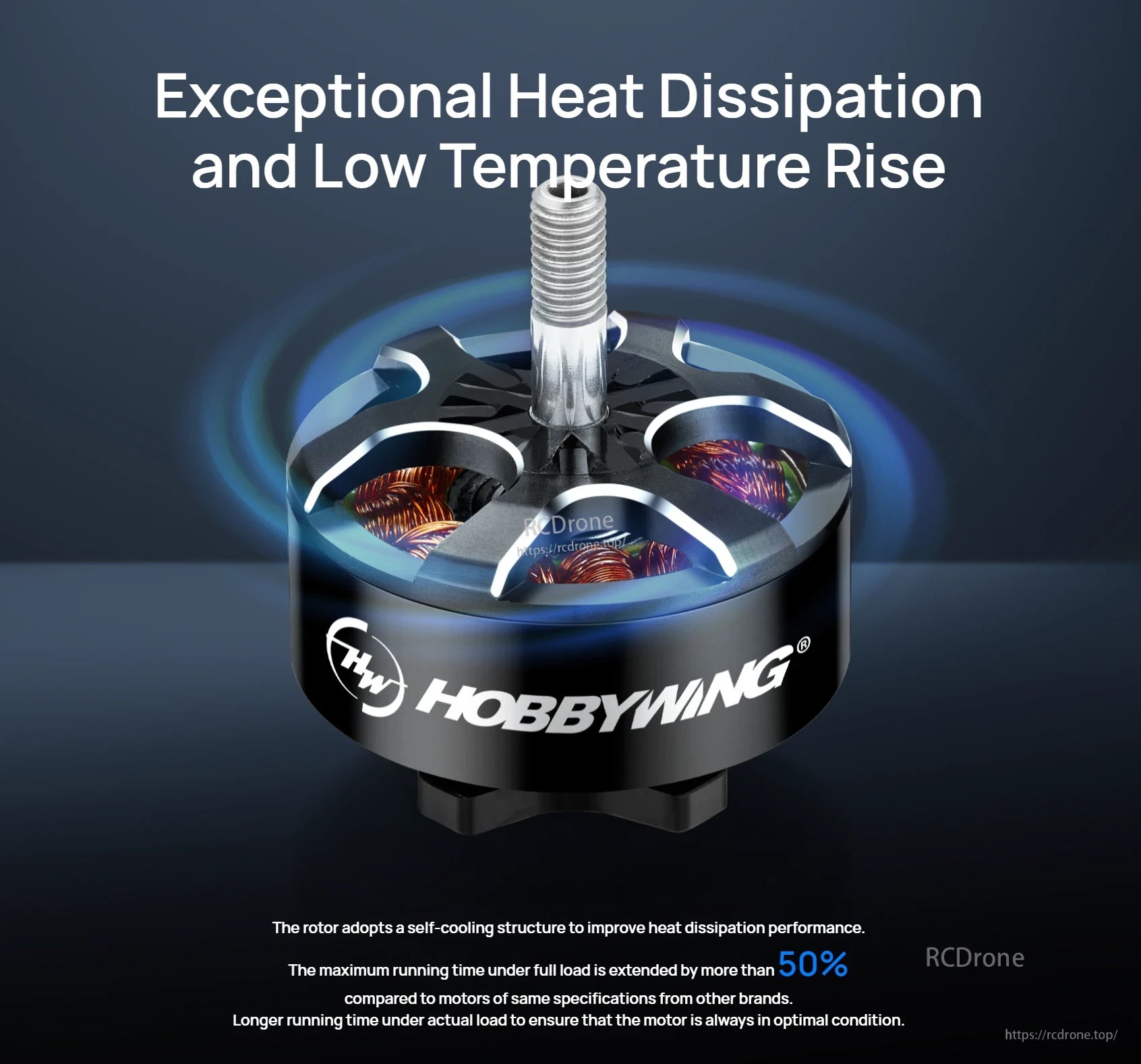 Hobbywing XRotor 3115 brushless FPV motor with vented rotor, exposed copper windings, threaded shaft and Hobbywing logo