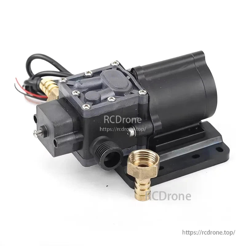 Hobbywing XRotor 8L/min Brushless Water Pump, Hobbywing XRotor brushless water pump with mounting base, wired lead, and brass hose fittings