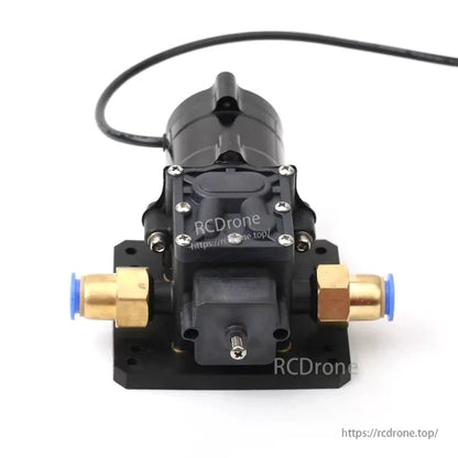 Hobbywing XRotor 8L/min Brushless Water Pump, Hobbywing XRotor brushless water pump with mounting base, power lead, and brass hose fittings