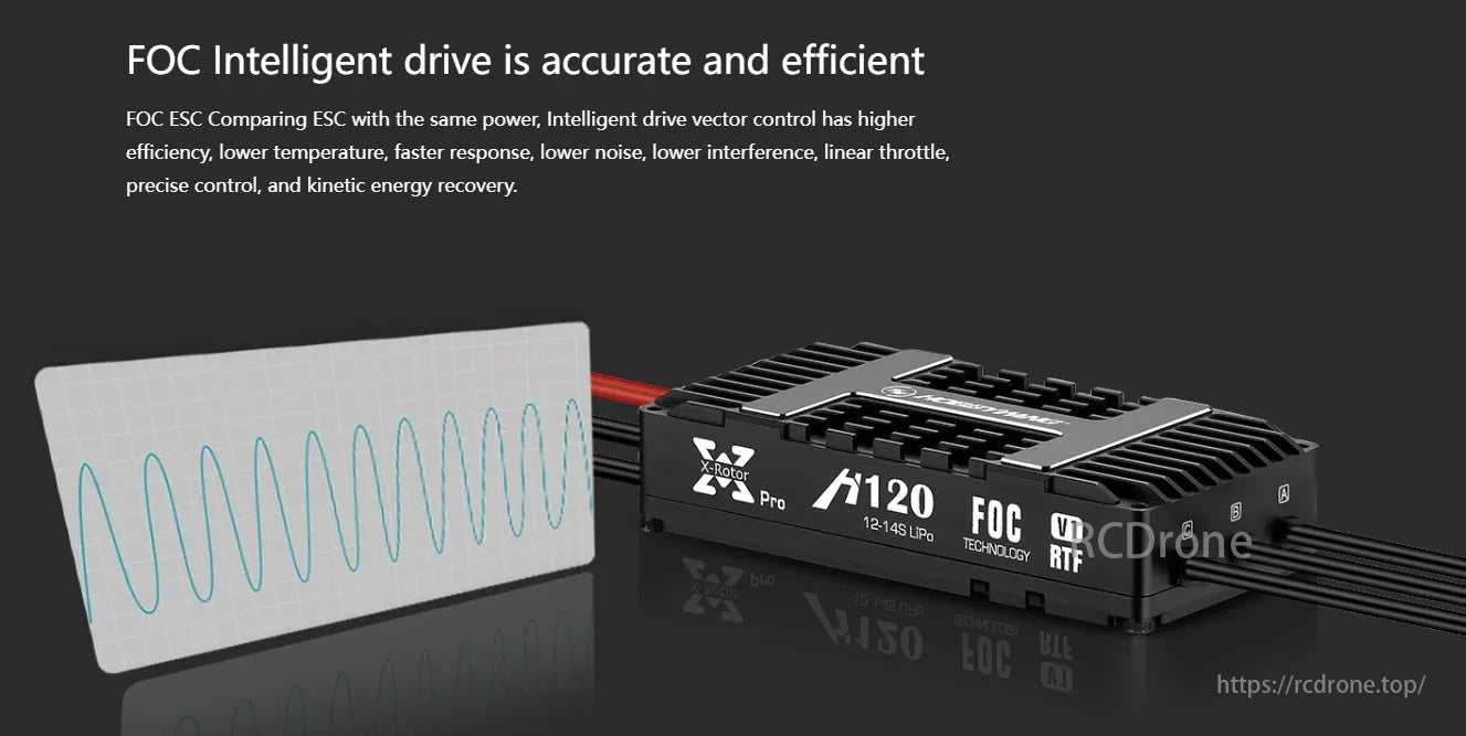 Hobbywing XRotor H120A 14S Foc V1 ESC, FOC Intelligent drive is more efficient, precise, and offers multiple advantages over traditional ESC.