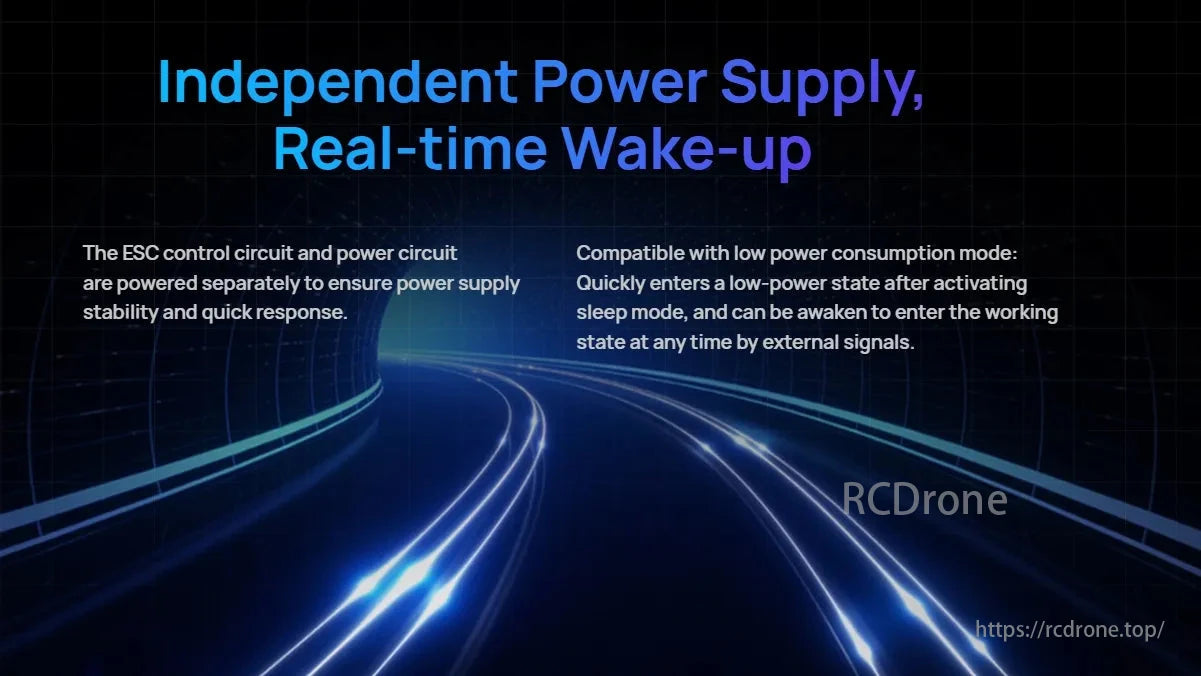 Hobbywing XRotor H130A 14S BLDC/FOC Brushless ESC, Independent power supply and real-time wake-up ensure stability, quick response, efficient operation, and low-power mode activation.