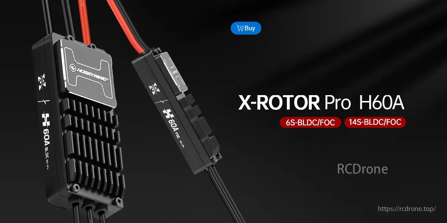 Hobbywing XRotor H60A 6S/14S ESC, X-ROTOR Pro H60A supports 6S and 14S BLDC/FOC, a Hobbywing drone product.
