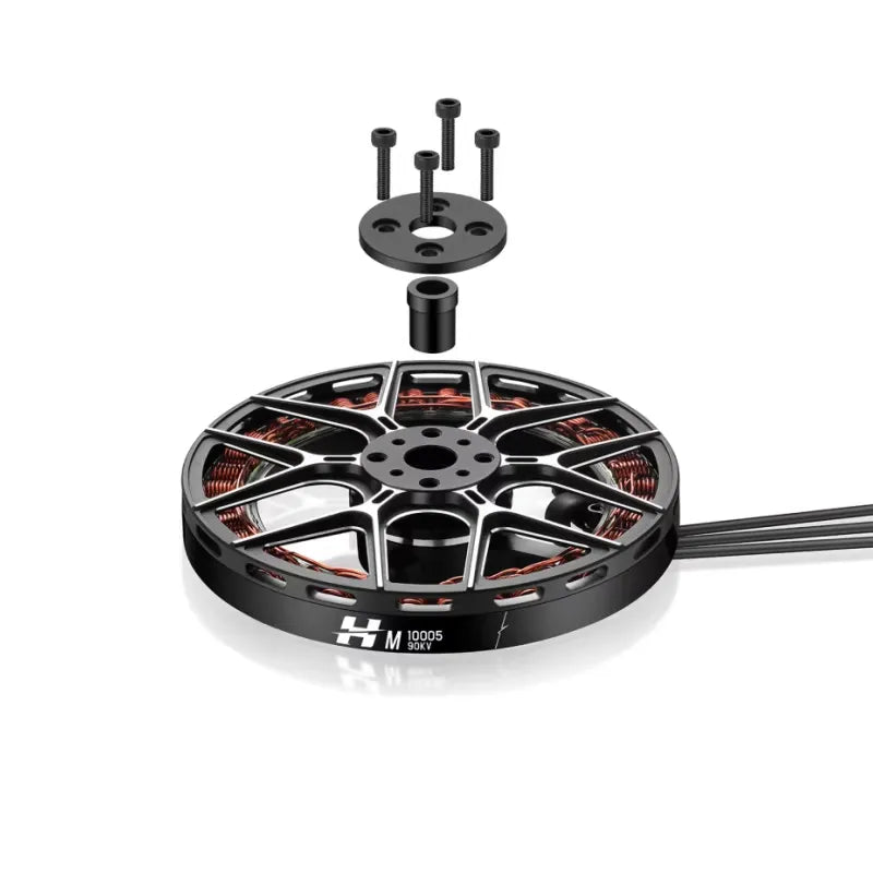 Hobbywing XRotor M10005 Motor, Hobbywing XRotor M10005 brushless motor with mounting plate, screws, and 90KV label
