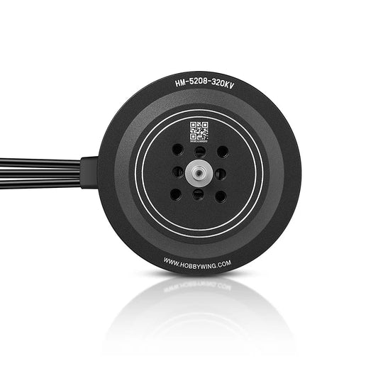 Hobbywing XRotor M5208 Light Motor, Bottom view of Hobbywing XRotor M5208 brushless motor (HM-5208-320KV) with mounting holes and lead wires
